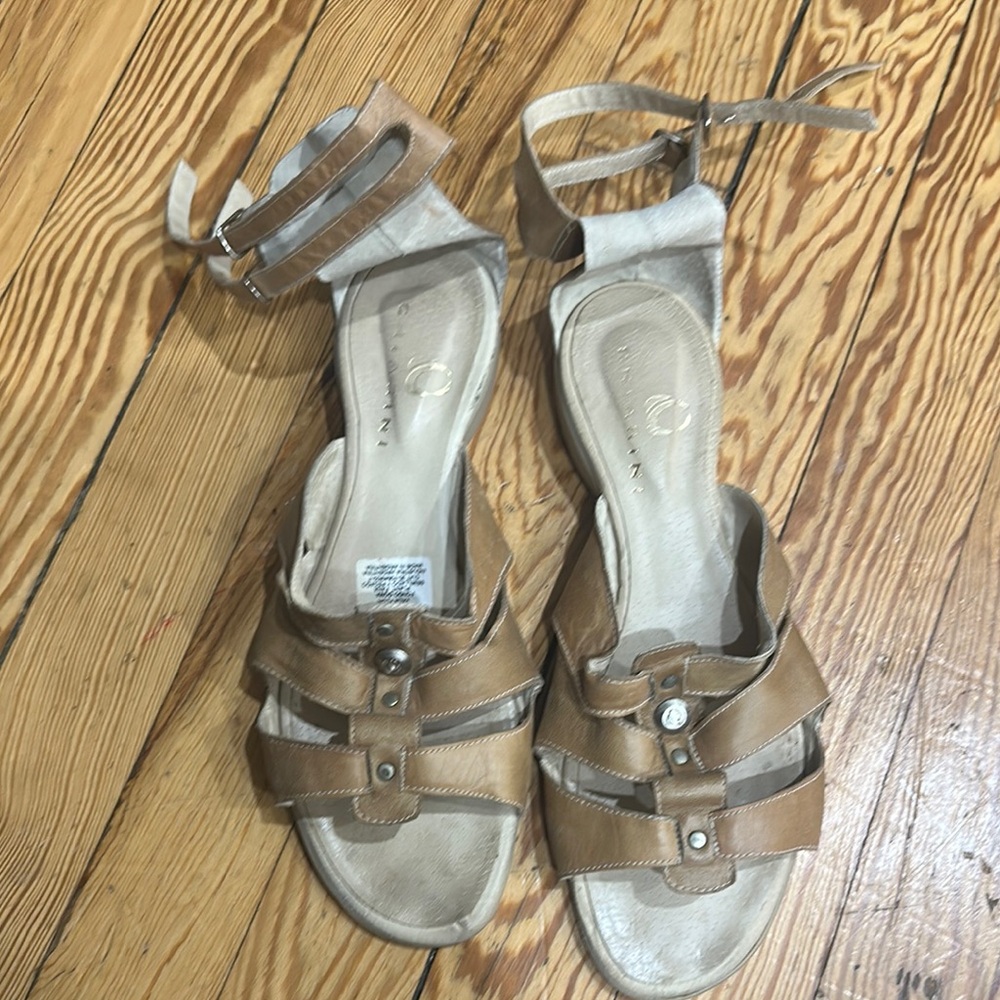 Tan Strappy Flat Sandals with Ankle Strap